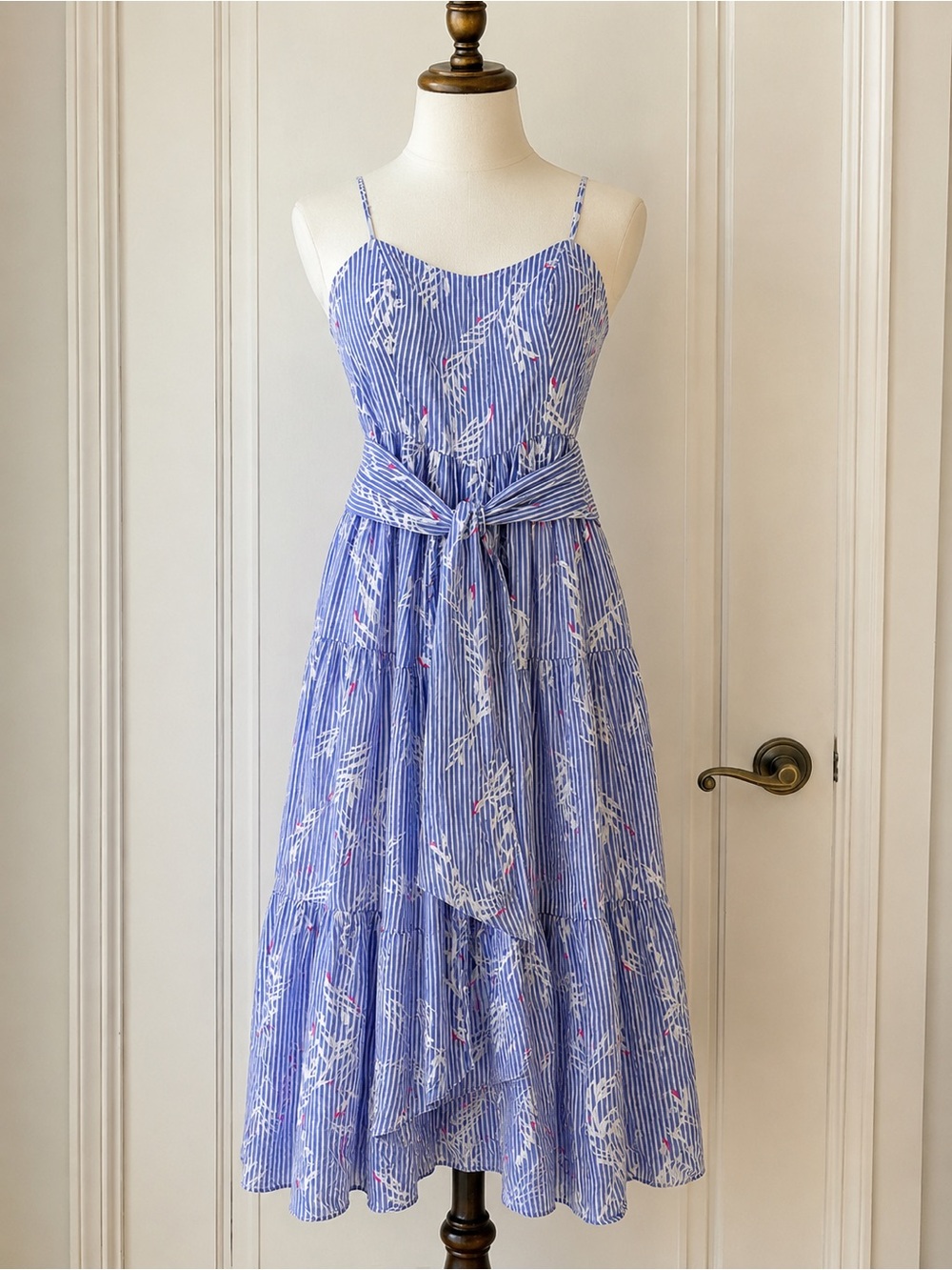 Lilly Pulitzer Tiered Maxi Dress Size 4 Coastal Blue Stripe Pink Resort Beach